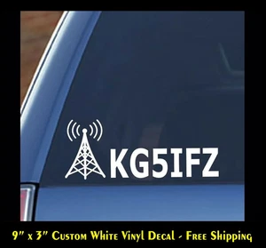 Custom Ham Radio Amateur Radio 9" Call Sign Exterior White Vinyl Decal Car Truck - Picture 1 of 5