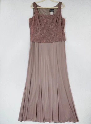 Alex Evenings 连衣裙女式 16 Mauve 棕色珠光无袖正式礼服长裙 — 第 1/4 张图片