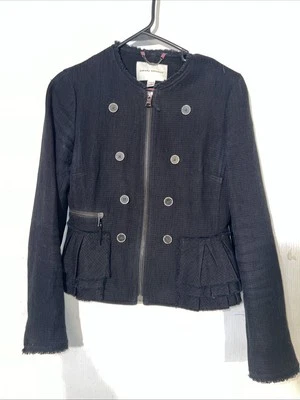 Chaqueta Banana Republic Abrigo Negro Elástico Guisante Doble Botón Cremallera Militar 6 Foto 1 de 4