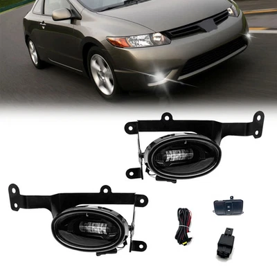 Pair For 2006-2008 Honda Civic Coupe LED Fog Lights Front Bumper Lamps+Wiring - Изображение 1 из 4