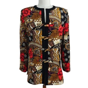 Rickie Freeman For Teri Jon Silk Asian Inspired Jacket Womens Size 12 Toggles - Picture 1 of 9