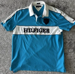 Polo rugby vintage Tommy Hilfiger uomo 2XL turchese ricamata - Foto 1 di 14