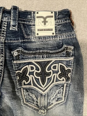 Мужские джинсы из искусственно состаренной джинсовой ткани Dante Rock Revival прямые 36x32 новые без ценников толстая строчка - Изображение 1 из 4