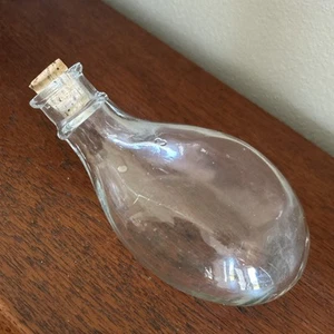 Antique Turtle Neck Glass Baby Bottle Nursing Graduated 8 oz 1800s Cork Stopper - Picture 1 of 8