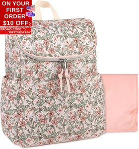 Multi-Function Floral Diaper Backpack and Travel Nappy Baby Bag with Changing Pa - Picture 1 of 12