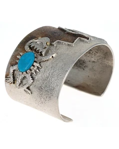 Tufa Cast Horny Toad Bracelet With Natural Morenci Turquoise & 18K Gold Eyes - Picture 1 of 5