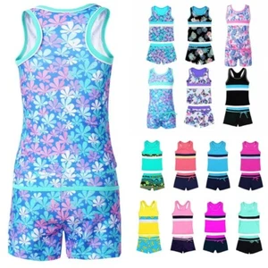 Girls Racer Back Tankini Swimsuit Top Boyshort Set Sports Swimsuit Beach Outfits - Picture 1 of 61