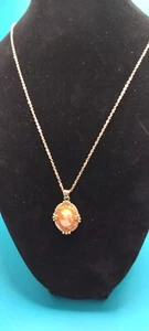 Vintage Cameo 18" Gold-Tone Necklace, Girl with Pony-Tail Left-Facing - Picture 1 of 6