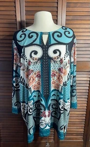 Top tunica donna JM Collection acqua nero pesca taglia 2X FLOREALE BORCHIATO matrimonio top - Foto 1 di 7