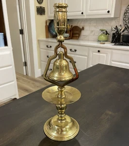 Vintage Brass English Victorian 13" Candlestick Holder Tavern Service Bell Rare - Picture 1 of 6