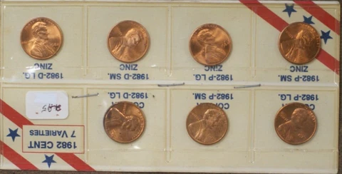 1982-P&D-LINCOLN CENT-(7 COIN VARIETY)- SET-On Card TP-2260 Cover