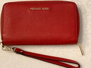 Michael Kors Mujeres Jet Set Viaje LG MF Cuero Teléfono Estuche Billetera Muñequera Rojo - Imagen 1 de 8
