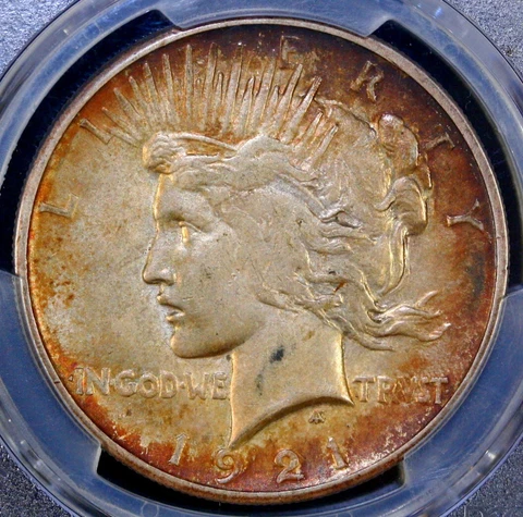1921 Peace Silver Dollar PCGS AU53 Almost Uncirculated Key Date Toned CAC Cover