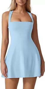 Womens Square Neck Tennis Dress Sleeveless Built in Shorts Golf Athletic Dress - Picture 1 of 70