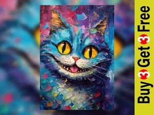 Cheshire Cat - Alice in Wonderland Inspired Oil Painting Print 5" x 7" - Picture 1 of 6