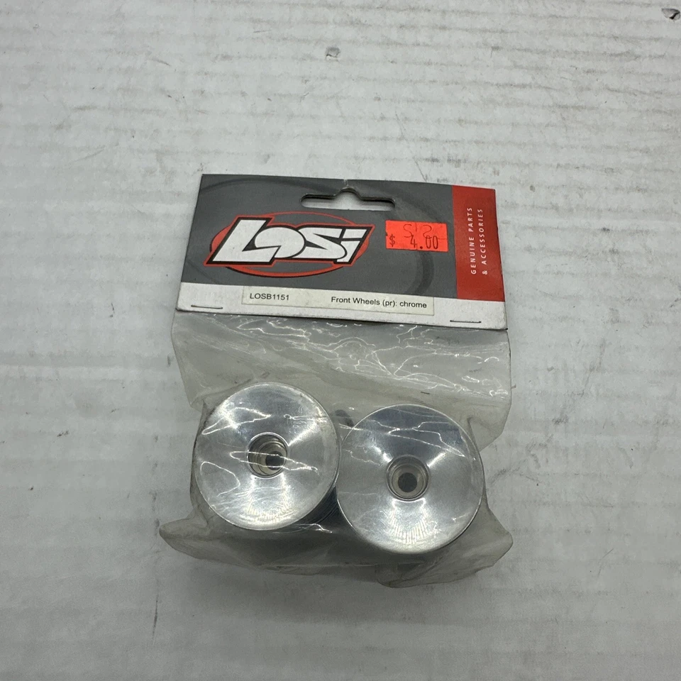 VINTAGE TEAM LOSI LOSB1151 FRONT WHEELS (pr.) CHROME NIP RARE #0150 - Image 1 of 1