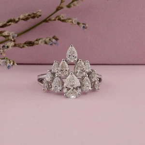2.00 Ct Lab Grown CVD Pear Diamond Cluster Ring 14k White Gold Birthday Gift - Picture 1 of 6