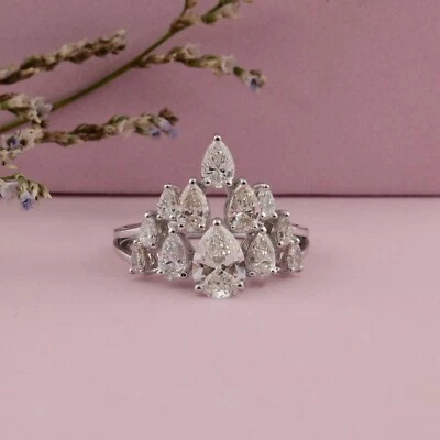 2.00 Ct Lab Grown CVD Pear Diamond Cluster Ring 14k White Gold Birthday Gift - Image 1 of 4