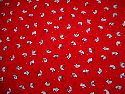 Christmas Fabric By Half-Yard Moon Shaped Santa Gold Stars Red Cotton #20 Vtg C - Image 1 of 2