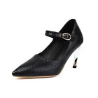 Womes Fashion Glitter Pointy Toe Ankle Strap Lady High Heel Mary Jane Pump Shoes