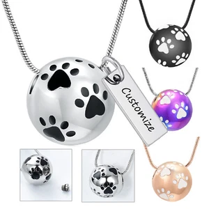 Paw Print Ball Urn Pendant Pet Memorial Necklace for Dog Cat Cremation Ashes - Picture 1 of 21