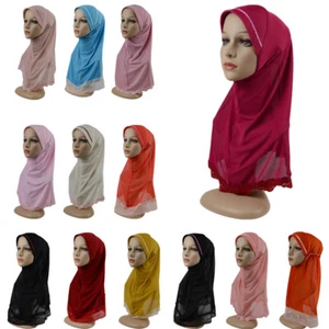 Muslim Kids Girls Hijab Headscarf One Piece Amira Shawls Wrap Turban Niqab 6-12Y - Picture 1 of 39