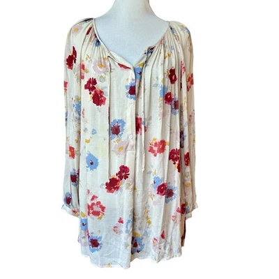 Top Lucky Brand para mujer 1X Marfil Floral Gauzy Popover Túnica Fluida Boho Hippie Foto 1 de 4