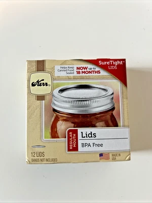 Tapas de tarro de conservas Kerr boca regular 1 caja de 12 tapas apretadas seguras nueva caja sellada Foto 1 de 2