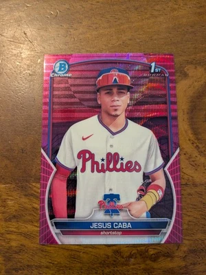2023 Bowman Chrome Jesus Caba Prospects Fuchsia Pink Vapor Wave Refractor #/199 - Image 1 of 2