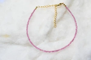 Pulsera de mujer con cuentas de piedras preciosas redondas facetadas turmalina rosa natural 6-8" - Imagen 1 de 12