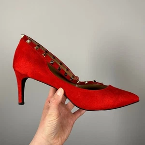 Andiamo Red Suede Studded Strap Heels Women's 11 - Picture 1 of 9