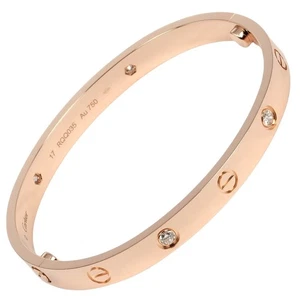 CARTIER Love Classic Model Bracelet #17 K18 Pink Gold/4PDiamond 32.81g Women - Picture 1 of 10