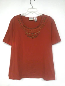 DISCOLORED Alfred Dunner Women's Shirt Plus Size 2X Rust Brown Studded Bead Neck - Picture 1 of 8
