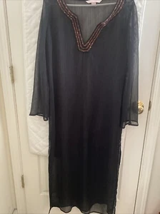 Victoria's Secret M Black Sheer Bronze Sequins Long Beach Caftan Dress Cover Up - Picture 1 of 6