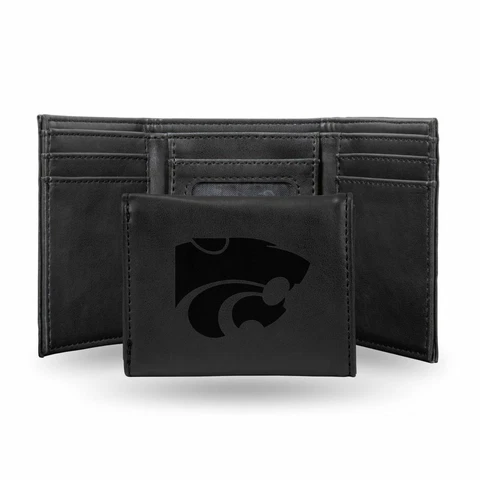 Kansas State K-State Wildcats Laser Engraved Black Trifold Wallet Cover