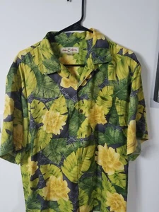 Tommy Bahama Hawaiian Camp Mens M Flower Leave Green Yellow Shirt Multi Color - Bild 1 von 8