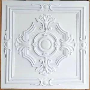 Faux tin Ceiling tile Decor restaurant wall panel PL38 White matte 10pcs - Picture 1 of 15