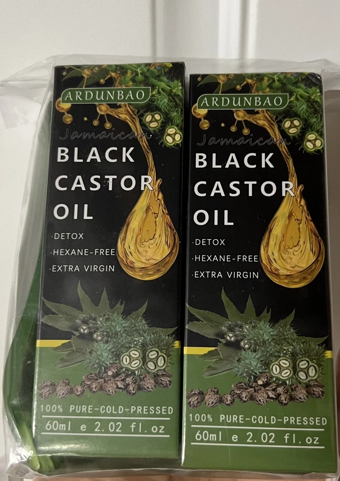 Paquete de 2 botellas de vidrio prensado en frío aceite de ricino negro jamaicano, aceite de ricino orgánico Foto 1 de 1