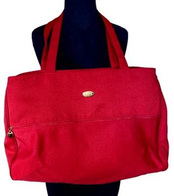 CHRISTIAN DIOR Red Canvas X-LARGE 19" X 12" Travel/Pool/Shopping TOTE Bag /Purse - Image 1 of 4