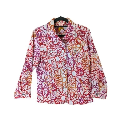 Chaqueta Ruby Rd Mujer Talla 8 Rosa Naranja Floral Botón Blazer Clásico Atemporal Foto 1 de 4