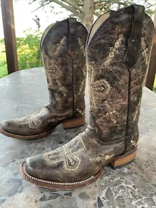 Stivali da cowboy da donna Circle G marroni crepitio aztechi in pelle L5195 taglia 8,5 M - Foto 1 di 8