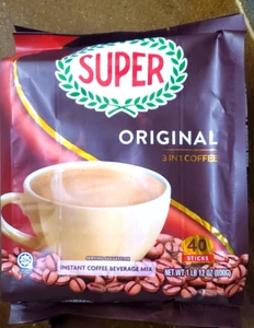 SUPER COFFEE ORIGINAL 3 IN 1 LOW FAT /INSTANT COFFEE BEVERAGE MIX (40 STICKS) - Picture 1 of 8