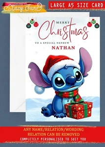 Personalised Christmas Card Daughter Sister Friend Son Grandson Nephew A5 STITCH - Picture 1 of 1