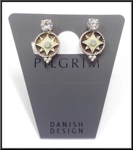NEW PILGRIM SILVER PLATED EARRINGS SWAROVSKI CRYSTALS STARS NICKEL FREE VINTAGE - Picture 1 of 1