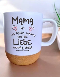Tasse - Mama wo Familie beginnt - Geschenk erster Muttertag Kork Deckel Mütter - Bild 1 von 3