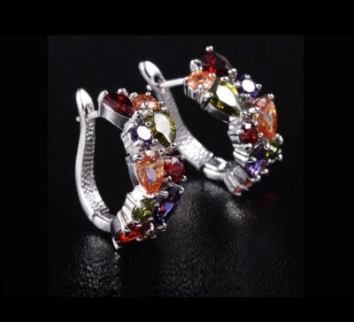 18k White Gold Filled Multicolor Earrings made w Swarovski Crystal Gorgeous - Image 1 of 4