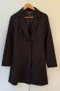 Emerge Womens Size 12 Y2K Black Stripe Mid Thigh Trench Jacket - Picture 1 of 12
