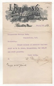 1898 L BRAYTON TEAS COFFEES MOLASSES CIGARS STATE ST BOSTON MASS FRANCESTOWN NH - Picture 1 of 2