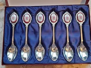 Set of 6 Silver Plated Teaspoons With Floral Ceramic Handles Replacement Cutlery - Picture 1 of 15