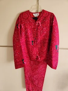 Vtg. Adrienne Vittadini Sport, Silk Red Paisley/Rose, 2 Piece Pant Suit, L, EUC2 - Picture 1 of 9